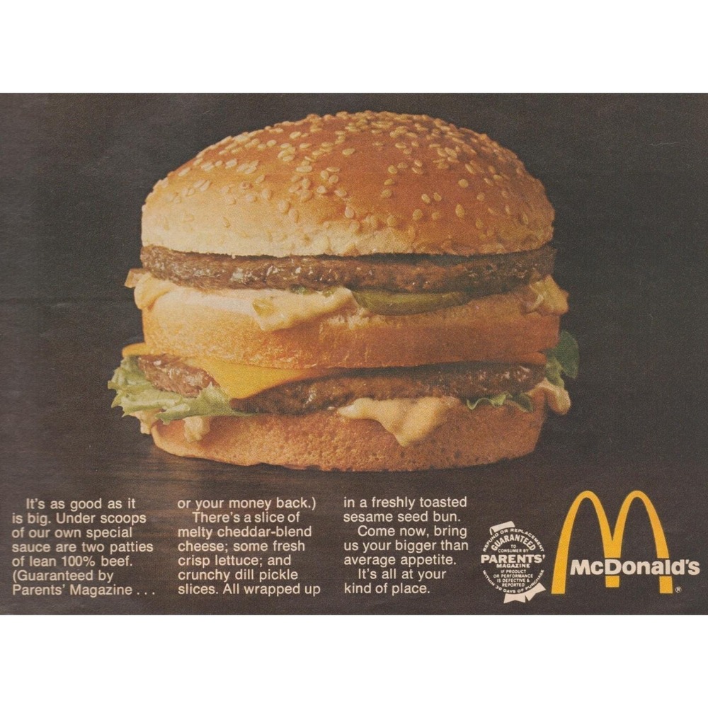 1969 McDonalds Introduces Big Mac Vintage Print Ad Infamous Retro Fast Food
